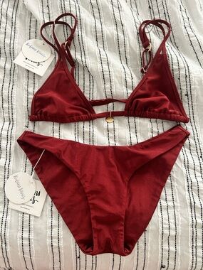 Kulani Kinis Sweet Cinnamon Deep Red Triangle Bikini Set